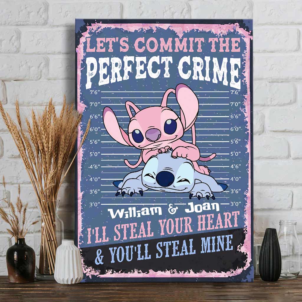 Personalized Couple Canvas Print Let's Commit The Perfect Crime - Custom Name Gift for Engagement/Wedding Anniversary