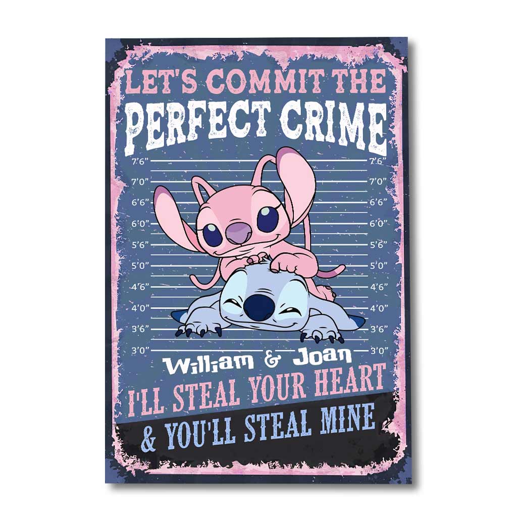 Personalized Couple Canvas Print Let's Commit The Perfect Crime - Custom Name Gift for Engagement/Wedding Anniversary
