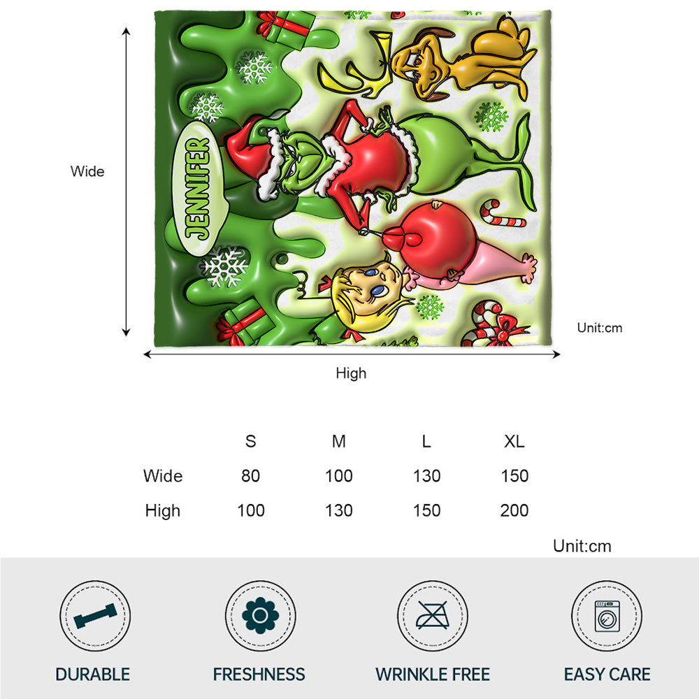 Personalized Grinch Christmas Blanket Custom Name Gift
