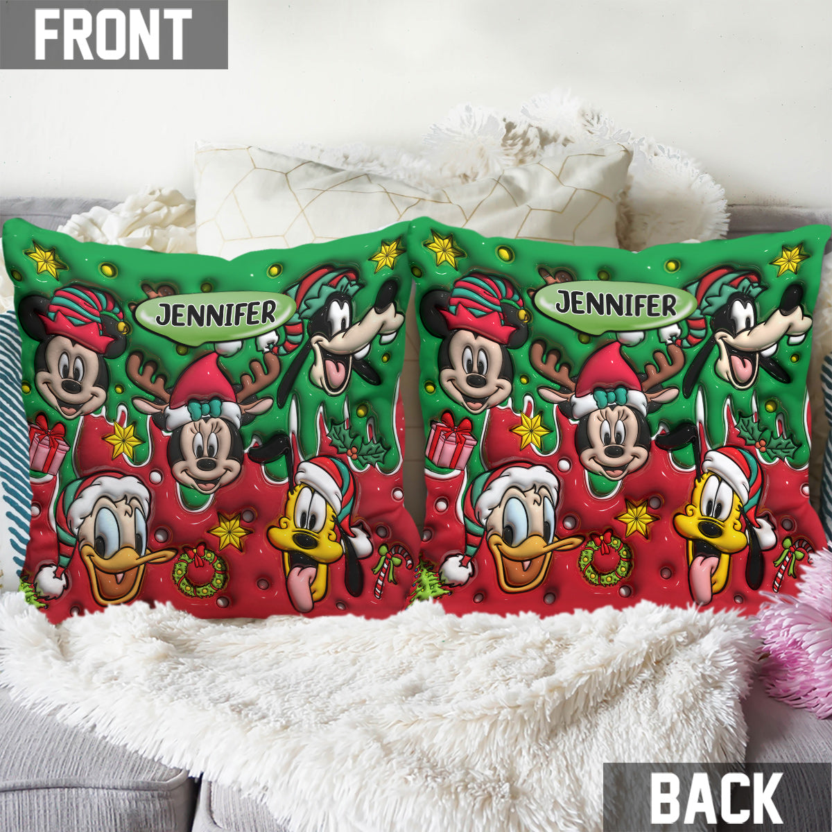 Personalized Christmas Mouse Throw Pillow Custom Name Gift