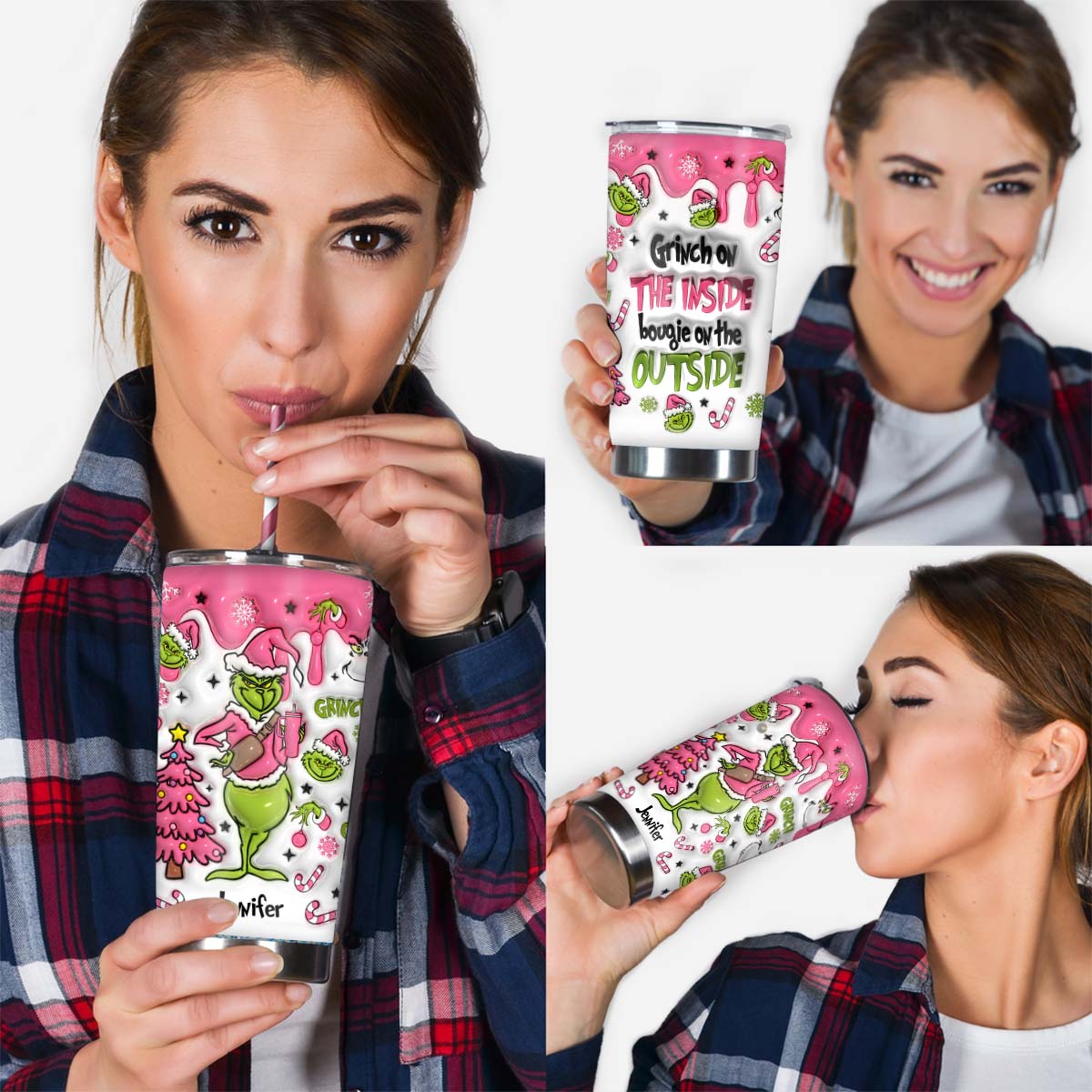 Personalized Grinch Tumbler Custom Name Holiday Drinkware