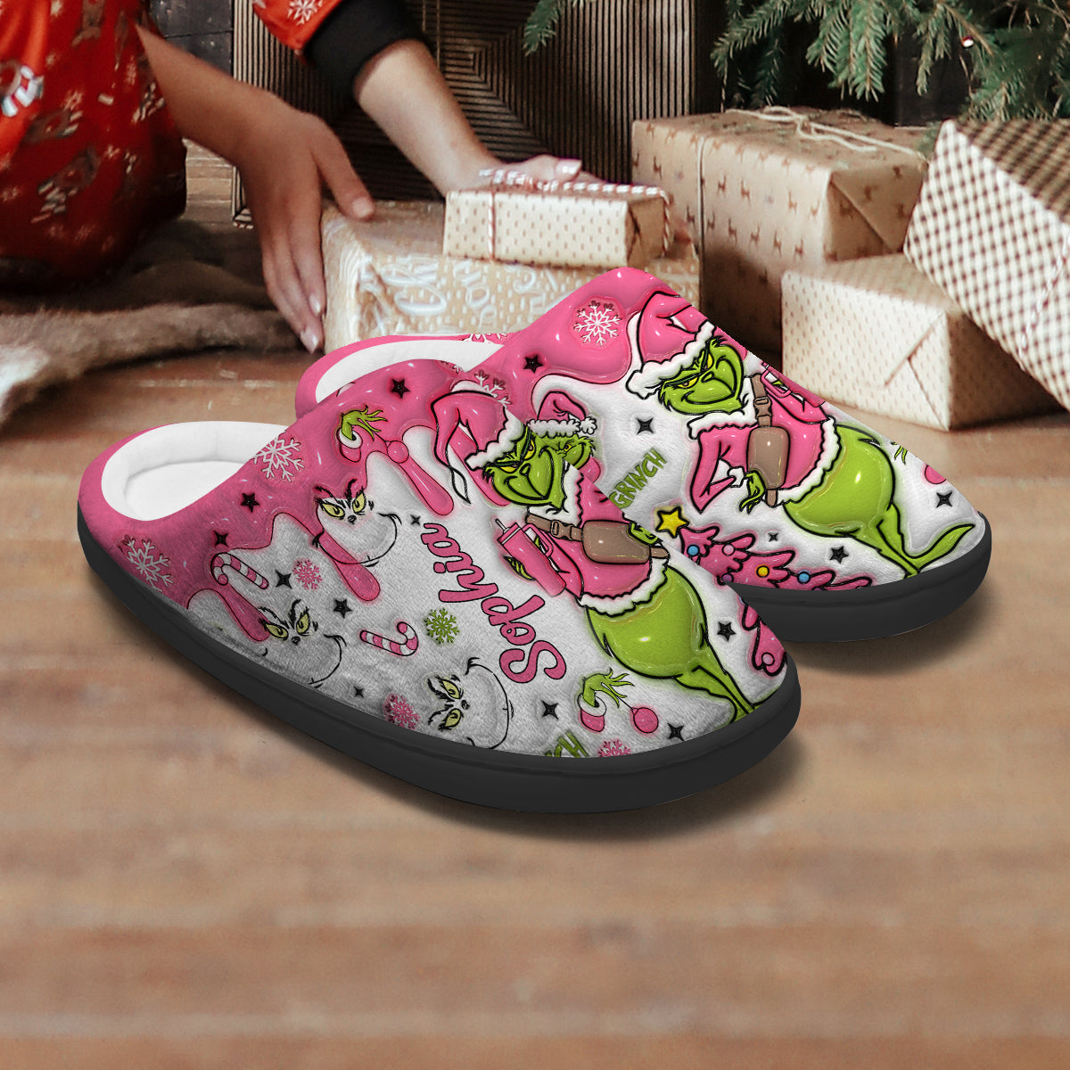 Personalized Grinchmas Slippers with Custom Name for Christmas Gift