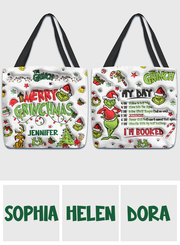 Personalized Grinch Christmas Tote Bag Custom Name Gift