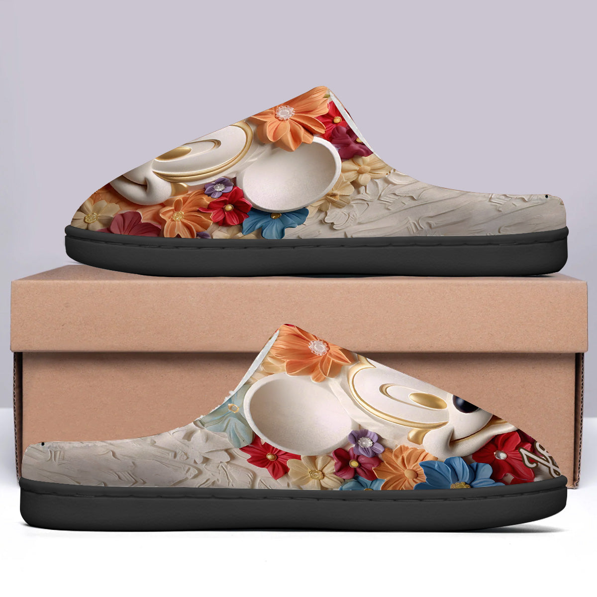 Personalized Mouse Slippers with Custom Name Floral Design Gift