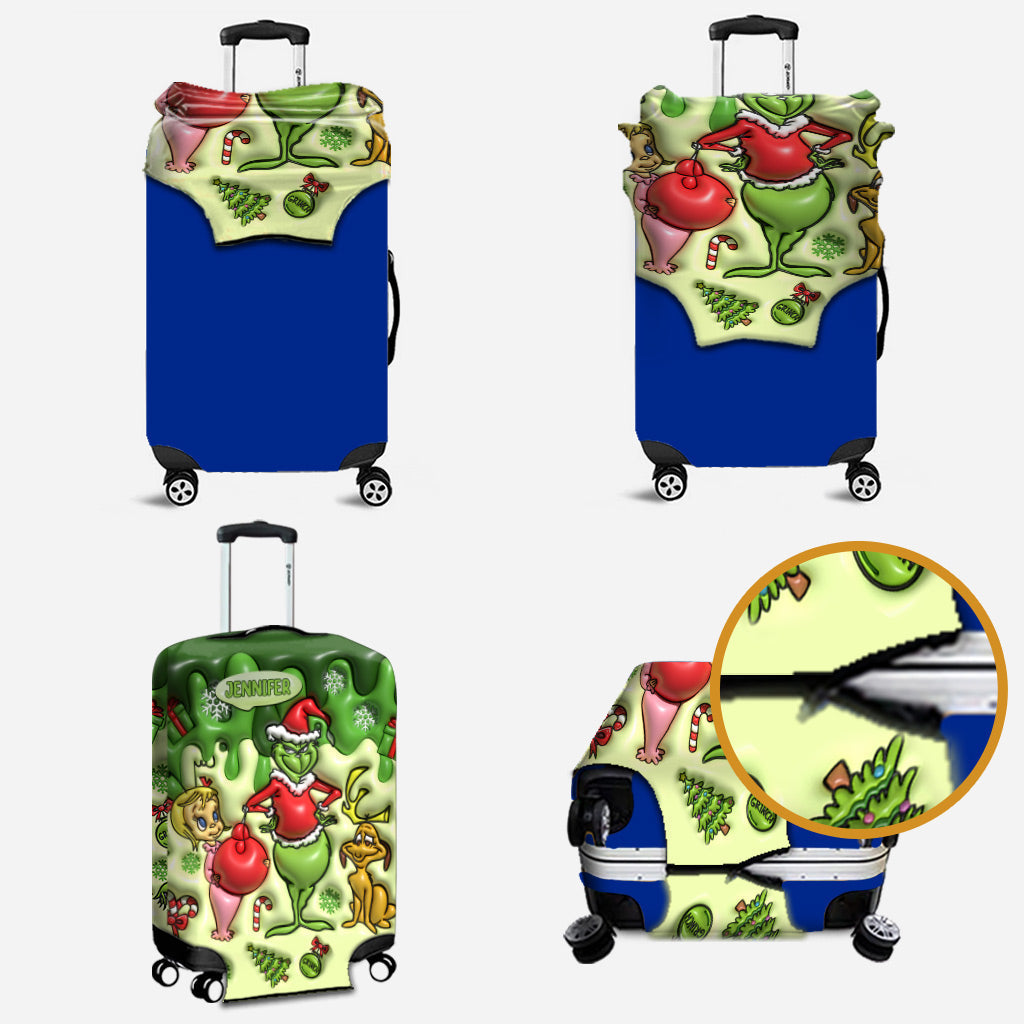 Personalized Grinchmas Luggage Cover Custom Family Name Gift