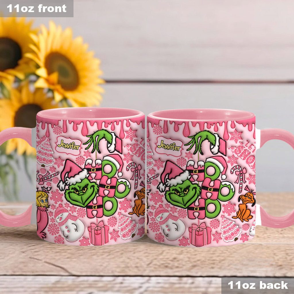 Personalized Grinch Christmas Accent Mug with Custom Name for Holiday Gifts