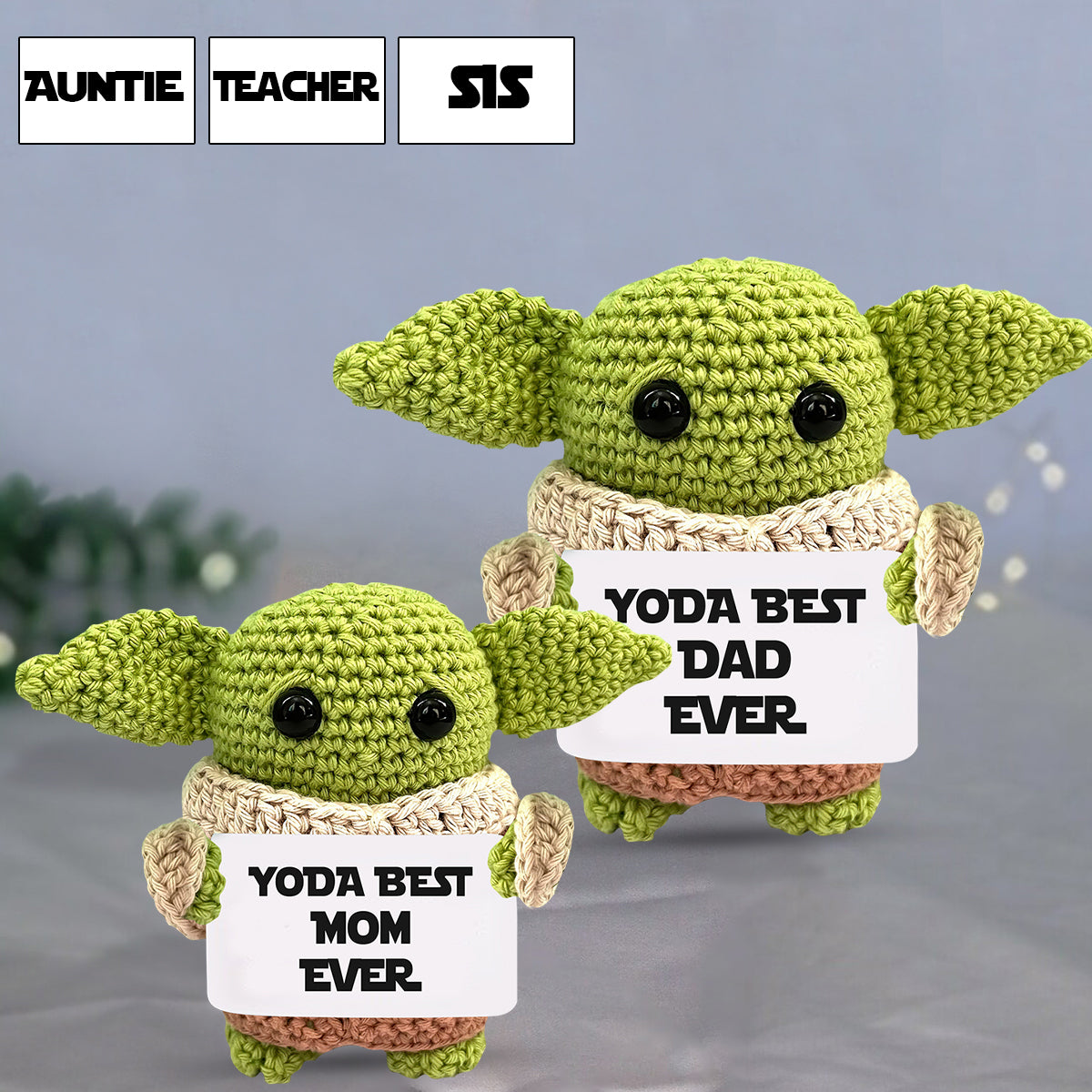 Personalized Hand Knitted Yoda Figurine Gift for Mom/Dad/Family