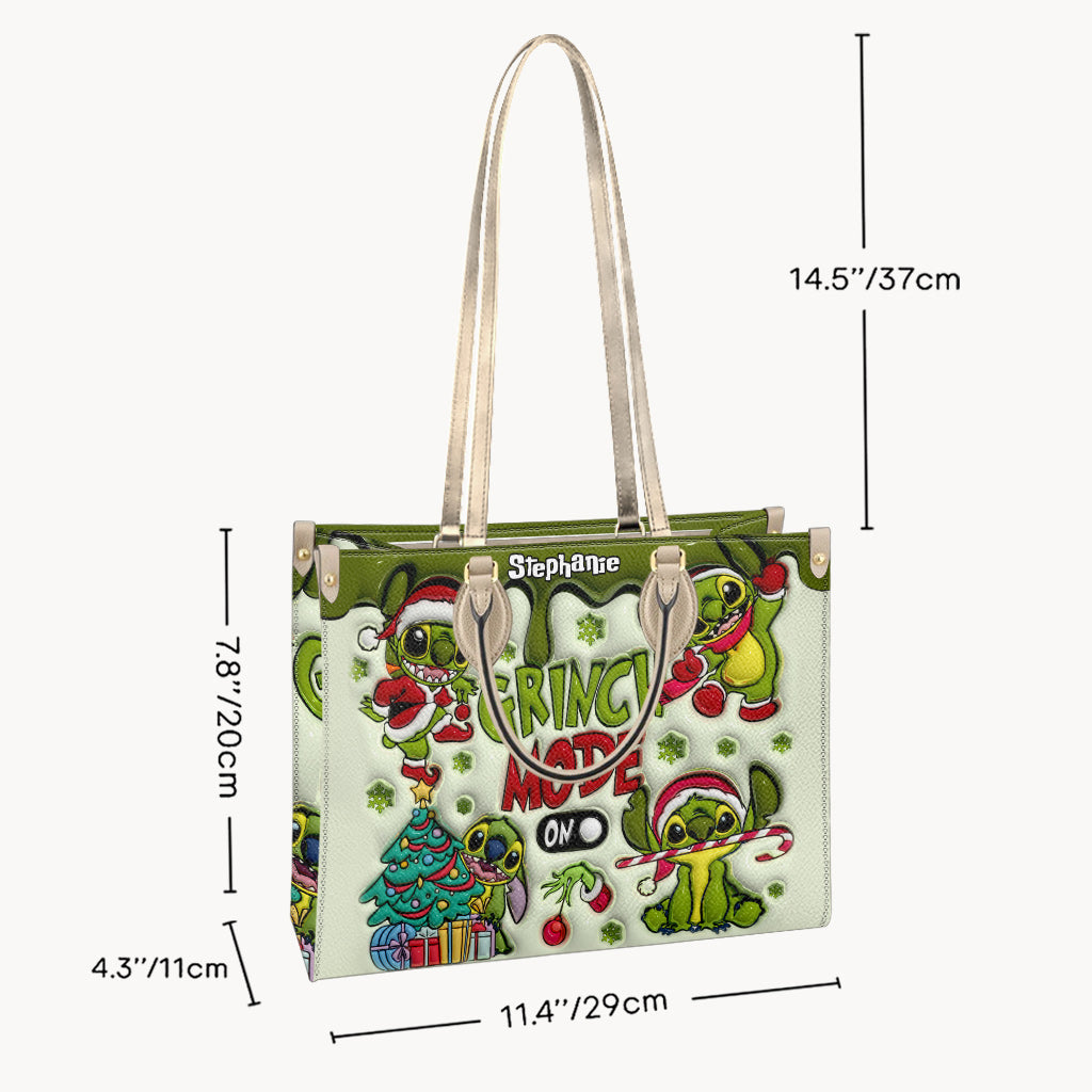 Personalized Grinch Mode Leather Handbag Custom Name Gift for Her