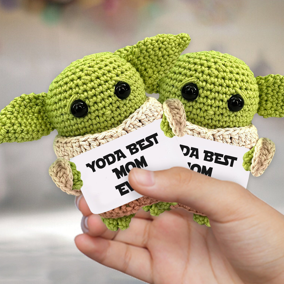 Personalized Hand Knitted Yoda Figurine Gift for Mom/Dad/Family
