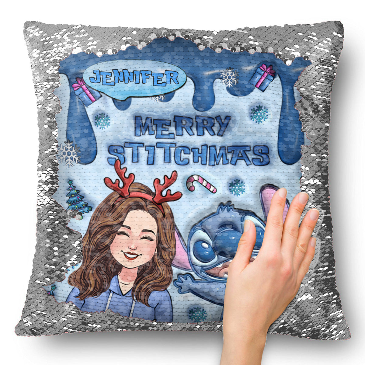 Personalized Sequin Pillow Cover Merry Christmas Gift for Mom