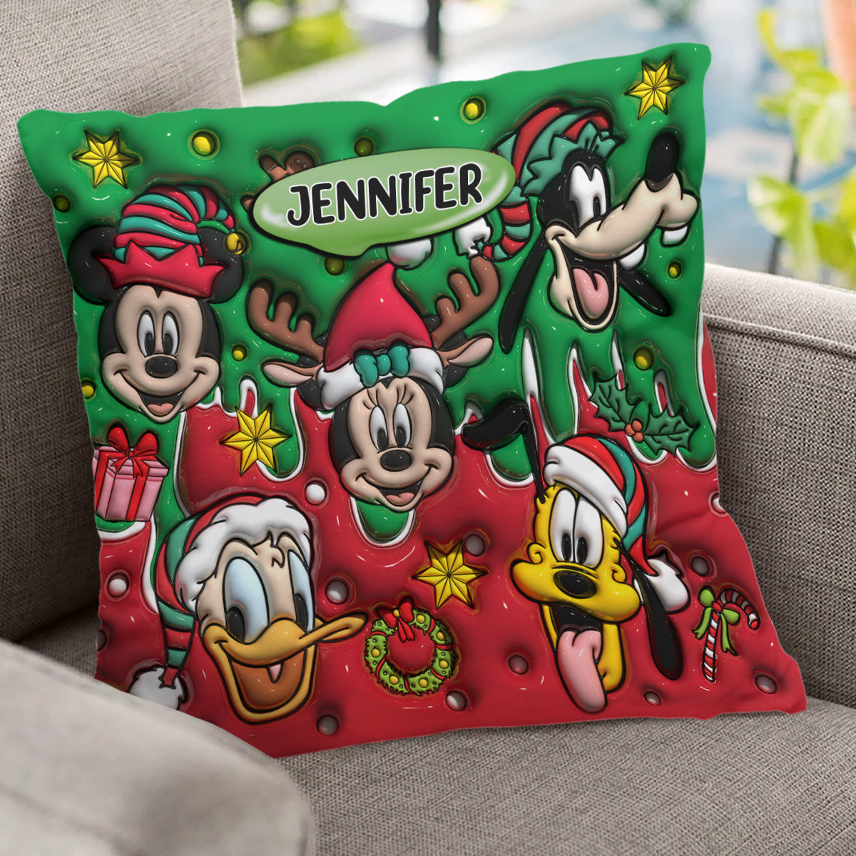 Personalized Christmas Mouse Throw Pillow Custom Name Gift