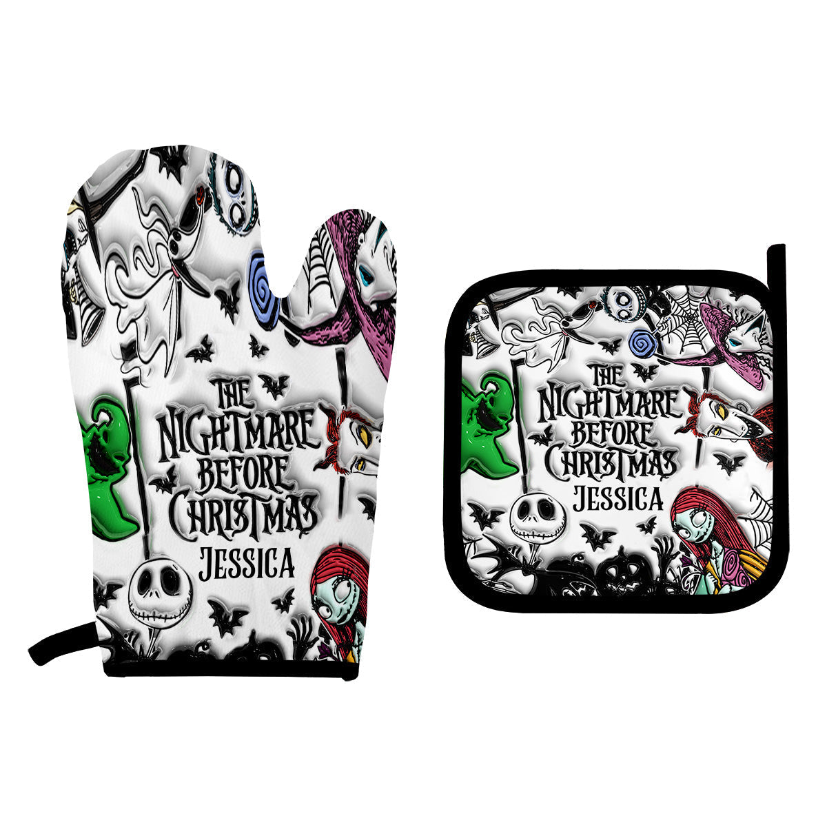 Personalized Nightmare Before Christmas Oven Mitts & Pot Holder Set Gift Idea