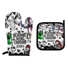 Load image into Gallery viewer, Personalized Nightmare Before Christmas Oven Mitts &amp; Pot Holder Set Gift Idea
