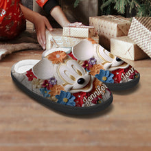 Load image into Gallery viewer, Personalized Mouse Slippers with Custom Name Floral Design Gift
