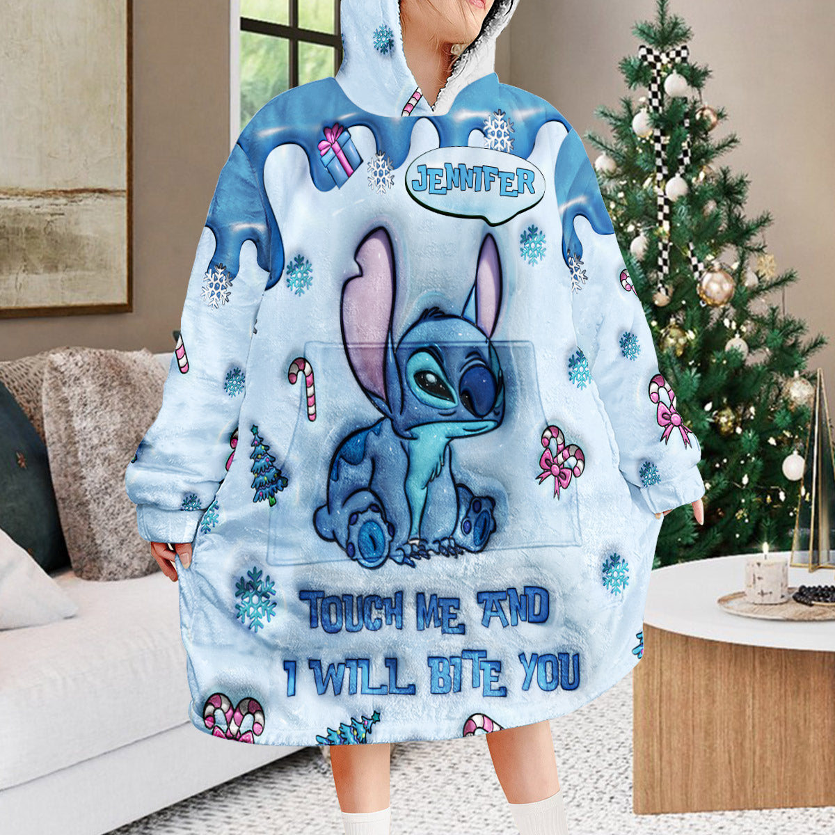 Personalized Ohana Blanket Hoodie Custom Name for Winter Gift