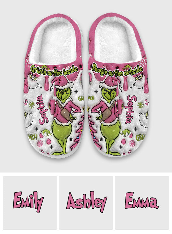 Personalized Grinch Slippers Custom Name Cozy Holiday Gift