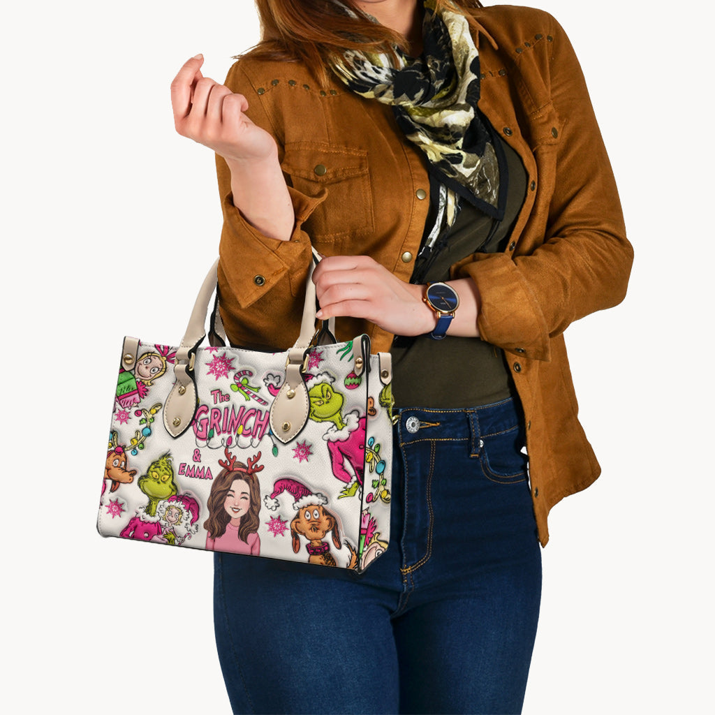 Personalized Grinch Leather Handbag Custom Name Christmas Gift