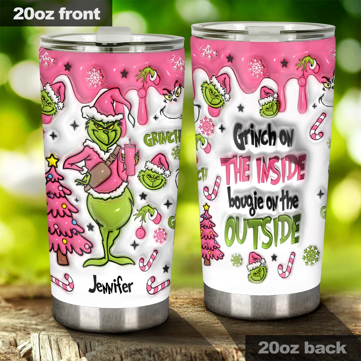 Personalized Grinch Tumbler Custom Name Holiday Drinkware