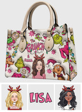 Load image into Gallery viewer, Personalized Grinch Leather Handbag Custom Name Christmas Gift

