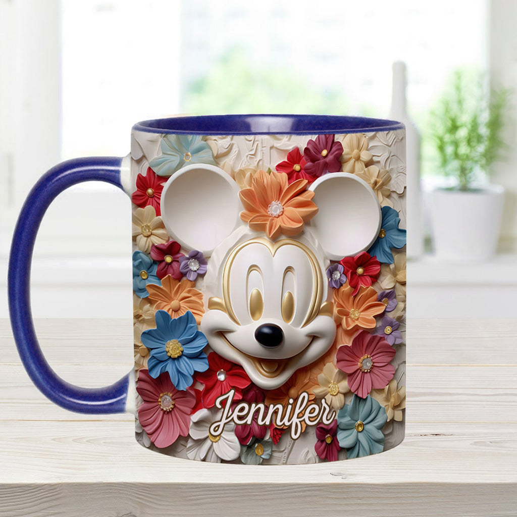 Personalized Floral Mouse Accent Mug Custom Name Gift for Mom