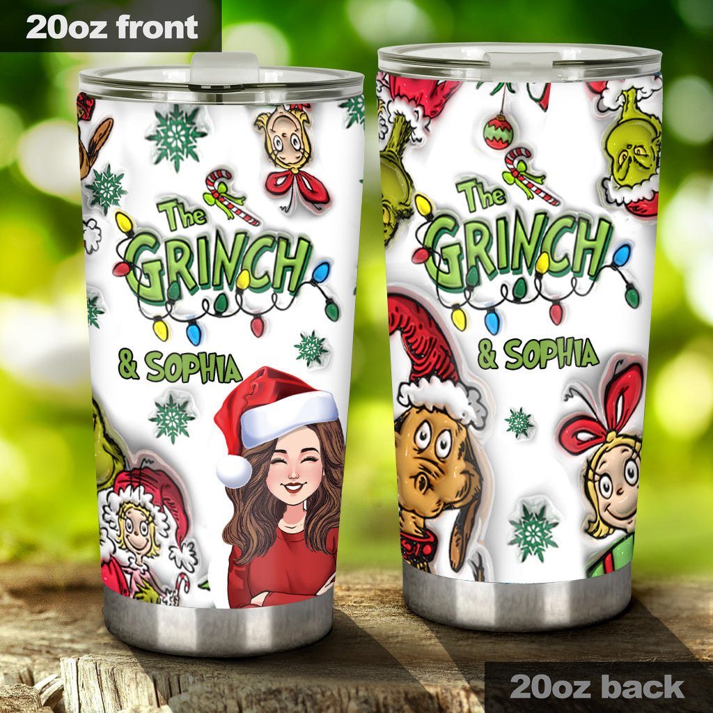 Personalized Grinch Christmas Tumbler 20oz Custom Name Gift
