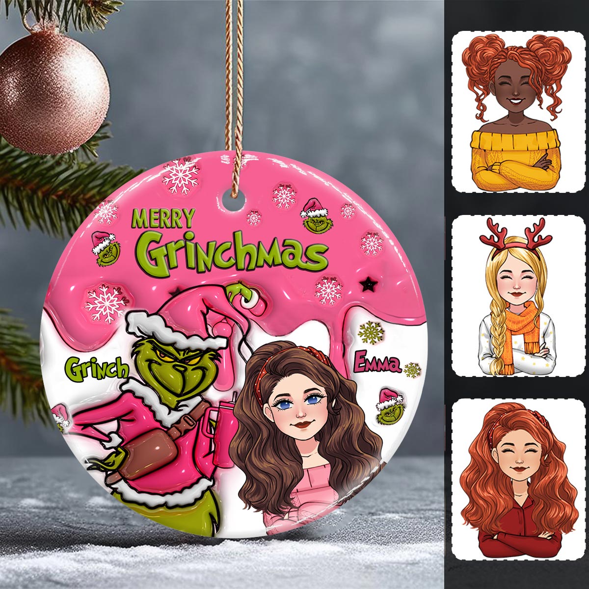 Personalized Ceramic Christmas Ornament Merry Grinchmas Gift
