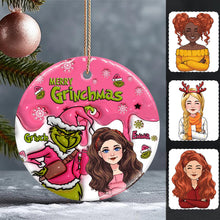 Load image into Gallery viewer, Personalized Ceramic Christmas Ornament Merry Grinchmas Gift
