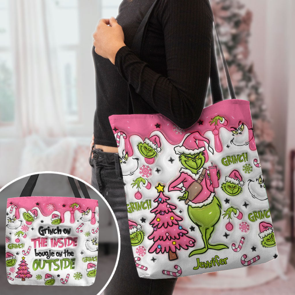 Personalized Grinch Tote Bag Custom Name Christmas Gift
