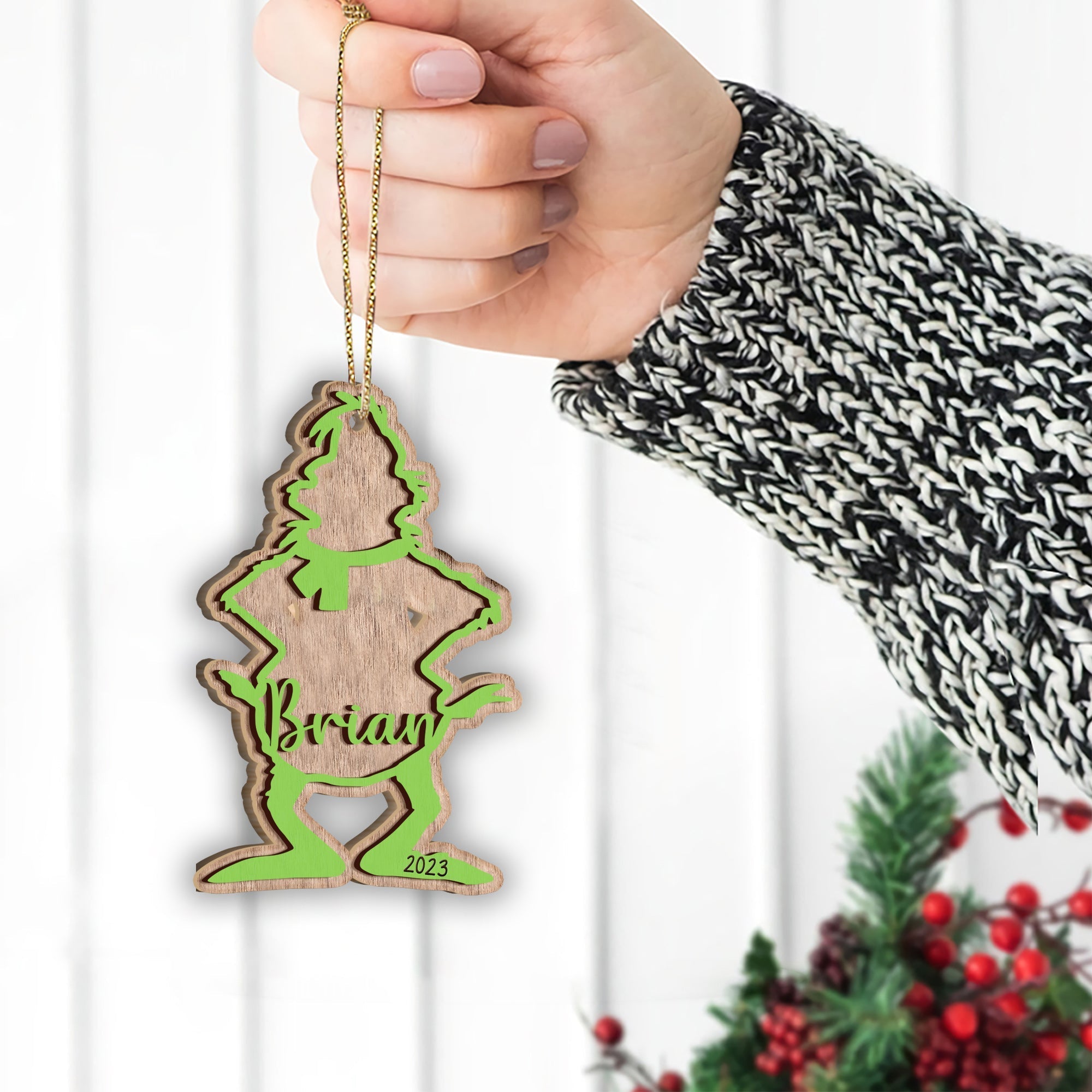 Personalized Grinchmas 2 Layered Ornament Custom Name Gift