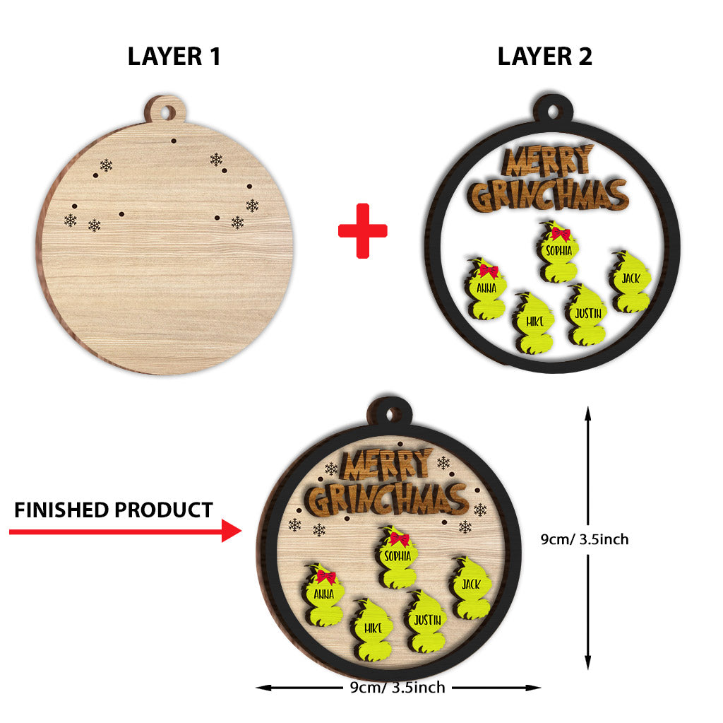 Personalized Merry Grinchmas Layered Wood Ornament Gift for Family