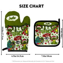 Load image into Gallery viewer, Personalized Grinch Mode Oven Mitts &amp; Pot Holder Set for Christmas
