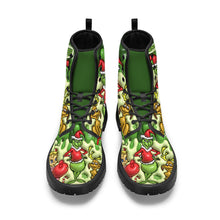 Load image into Gallery viewer, Personalized Grinch Leather Boots Custom Name Holiday Gift
