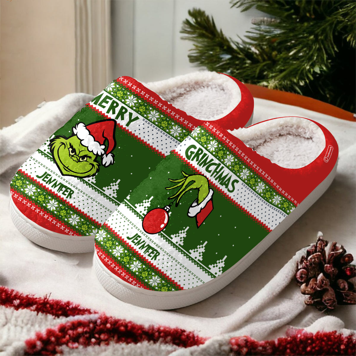 Personalized Merry Grinchmas Slippers Gift for Christmas