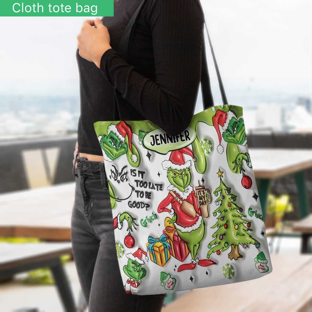 Personalized Grinch Christmas Tote Bag Custom Name Gift