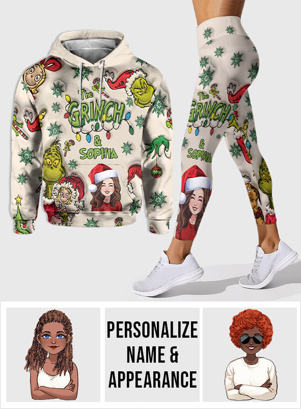 Personalized Grinch Hoodie & Leggings Set Custom Name Gift for Christmas