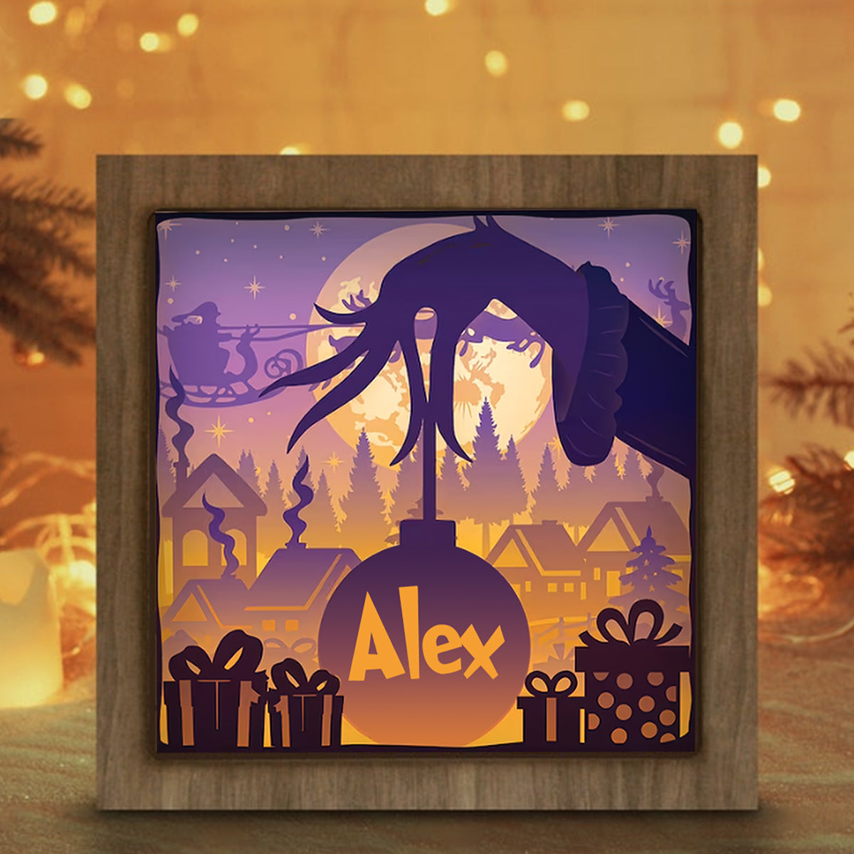 Personalized Christmas Light Shadow Box Custom Name Decoration Gift