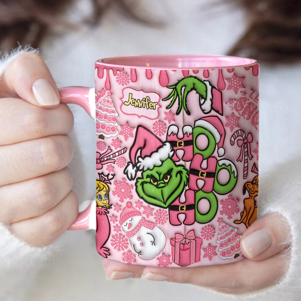 Personalized Grinch Christmas Accent Mug with Custom Name for Holiday Gifts