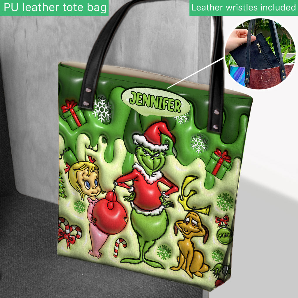 Personalized Merry Grinchmas Tote Bag Custom Name Gift for Christmas