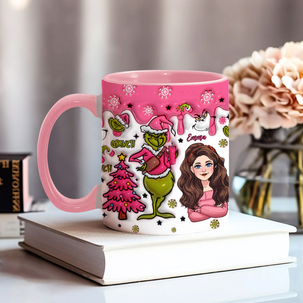 Personalized Grinch Accent Mug with Custom Name for Christmas Gift