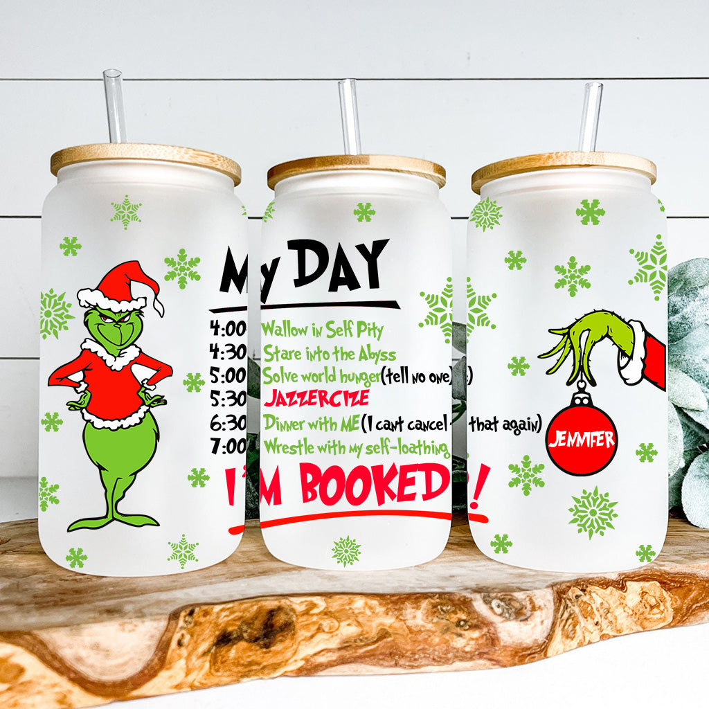 Personalized Grinch Can Glass with Straw Customized for Christmas