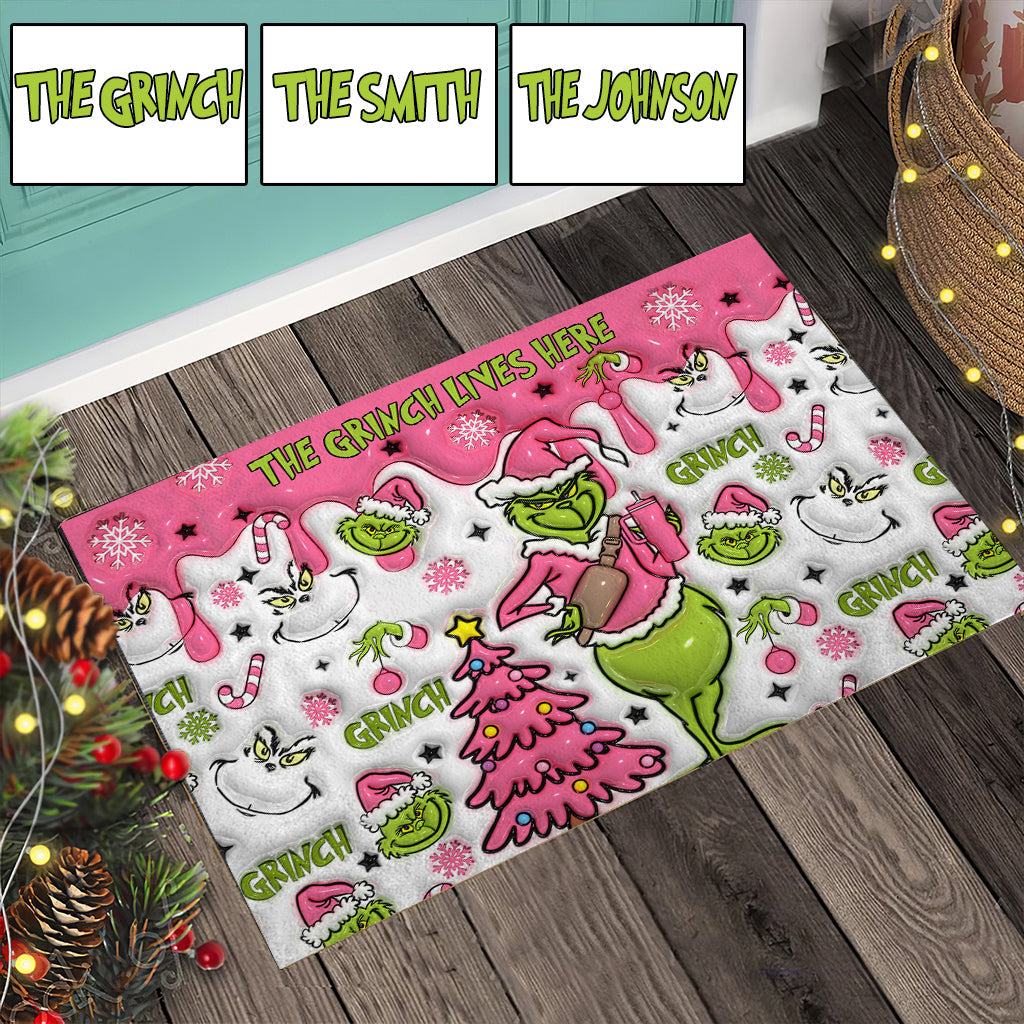 Personalized Grinch Christmas Doormat Custom Family Name