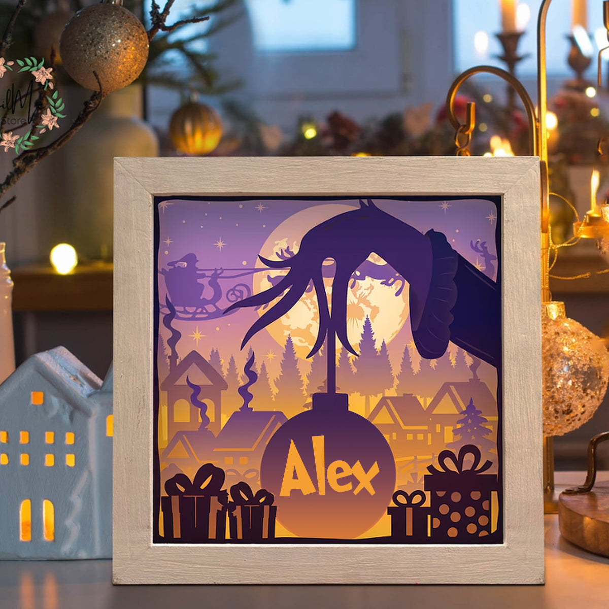 Personalized Christmas Light Shadow Box Custom Name Decoration Gift