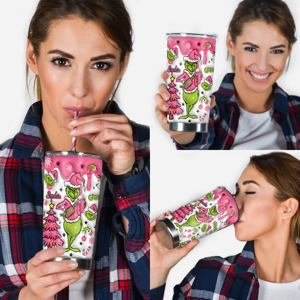 Personalized Stainless Steel Grinch Tumbler with Name for Christmas