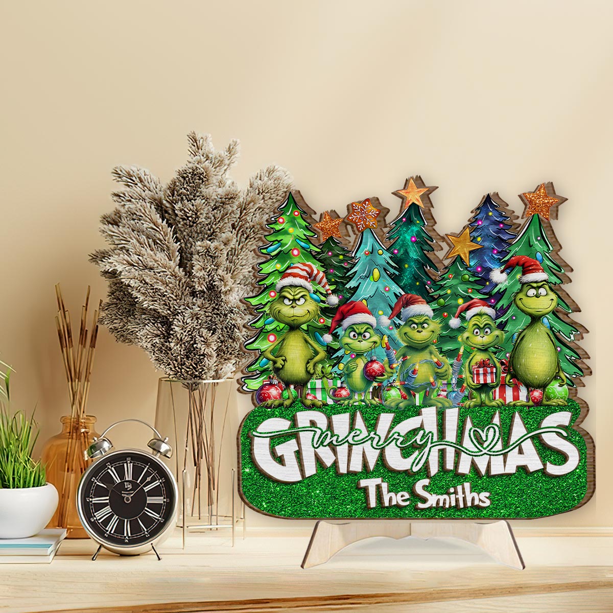 Personalized Merry Grinchmas 2 Layered Wood Sign for Christmas