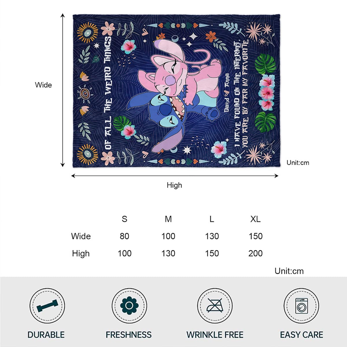 Personalized Ohana Blanket Custom Name Gift for Couples