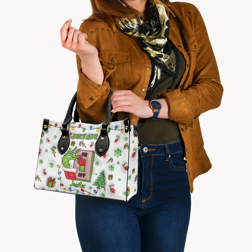 Personalized Grinch Mode Christmas Leather Handbag Gift for Her