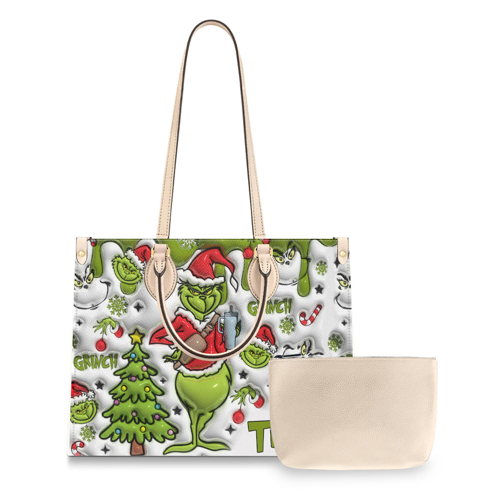 Personalized Merry Grinchmas Leather Handbag Gift for Women