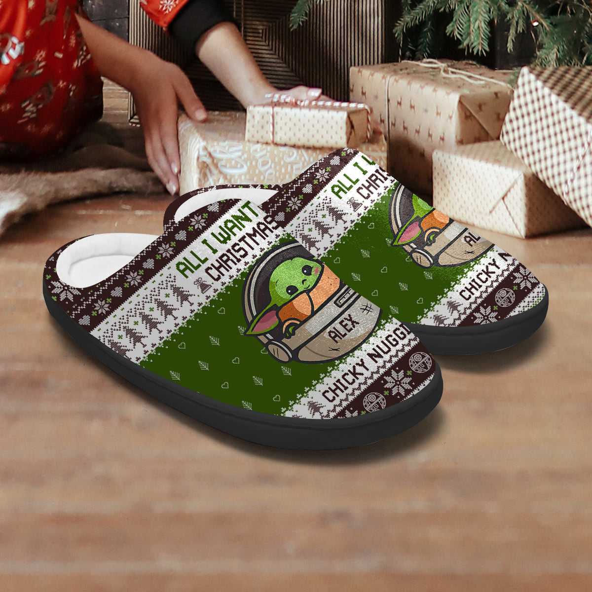 Personalized Christmas Slippers with Custom Name Chicky Nuggies Gift