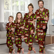 Load image into Gallery viewer, Personalized Merry Grinchmas Button Down Pajamas for Couples
