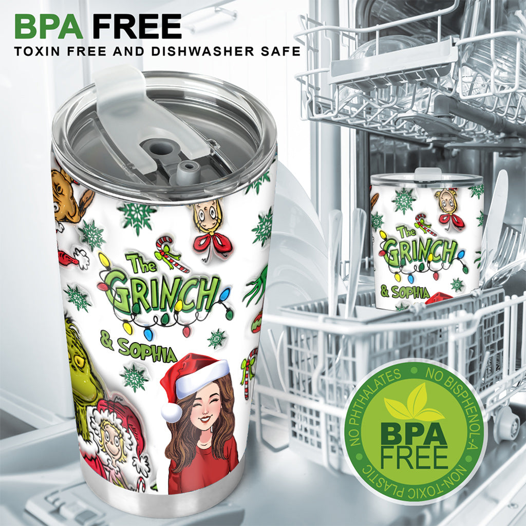 Personalized Grinch Christmas Tumbler 20oz Custom Name Gift